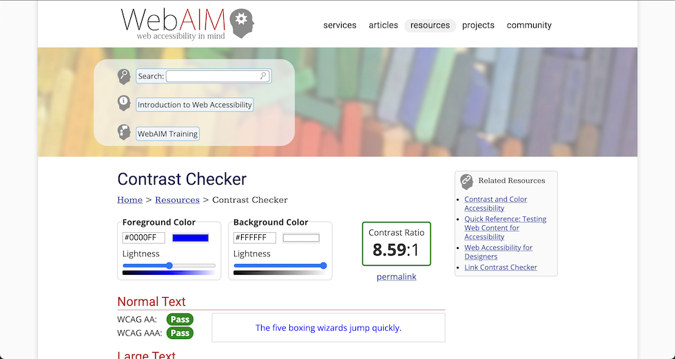 WebAIM color checker