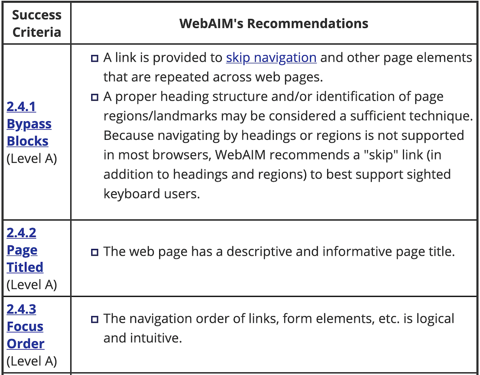 WebAIM skip link recommendation